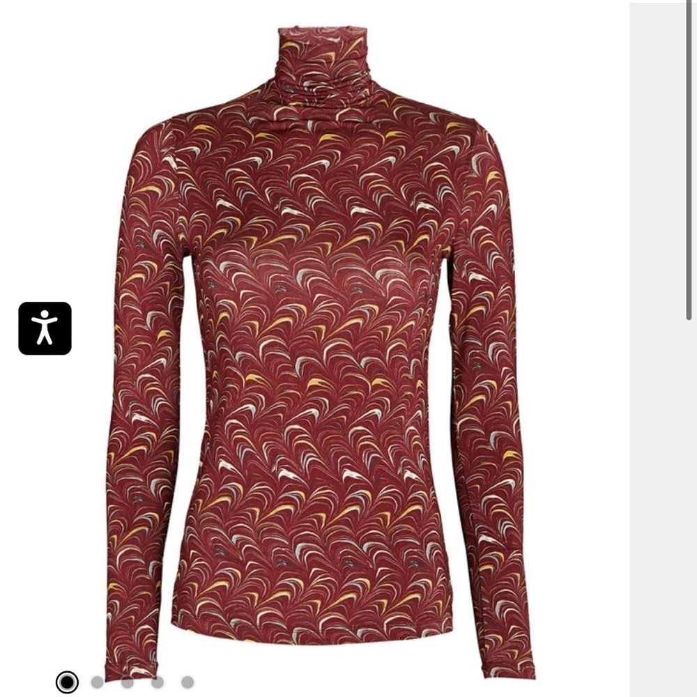 Ulla Johnson- Red Printed Longsleeve Stretch Aurelia Turtleneck Top - Picture 4 of 9